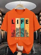 Polyester Printed Half Sleeves T-Shirts For Men, Orange 