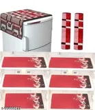 Knit Printed Fridge 6 Pcs Mat with 2 Pcs Handle & Top Cover 