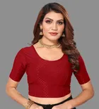Half Sleeves Stitched Blouse for Women (Red, 30)