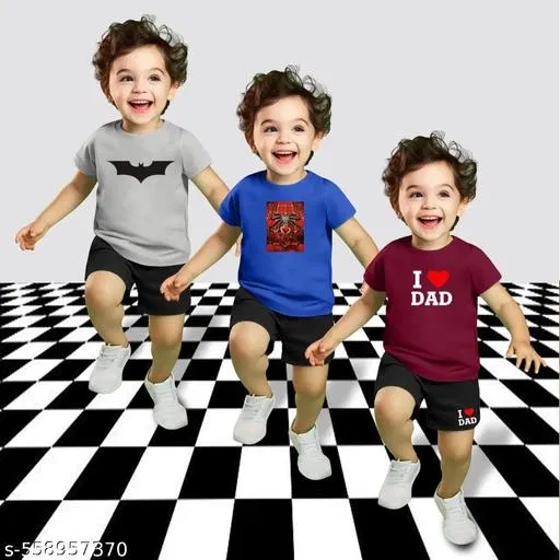 Cotton Blend Printed Clothing Set for Boys, Multicolour, Pack Of 3 (4-5 Years)