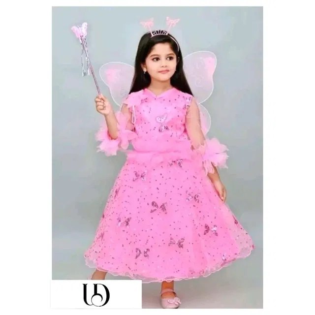 Cotton Blend Solid Dress for Girls (Pink, 5-6 Years)