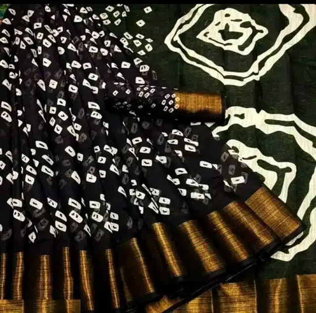 Women's Printed Saree with Unstitched Blouse (Black, 6.0 m)