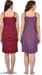 Satin Solid Nightdress for Women, Purple & Dark Pink, Pack of 2 
