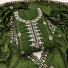 Vichitra Silk Embroidered Unstitched Suit Fabric, Green