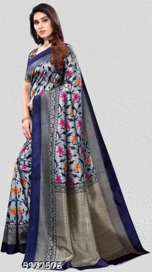 Art Silk Printed Saree for Women (Blue, 6 m)