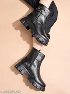 Shoetopia Solid Block Heel Boots Black 