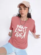 Cotton Blend Printed T-shirt for Women, Pink 