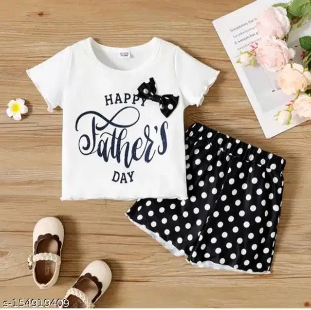 Crepe Half Sleeves Top & Bottom Clothing Set for Girls (White & Black, 2-3 Years)