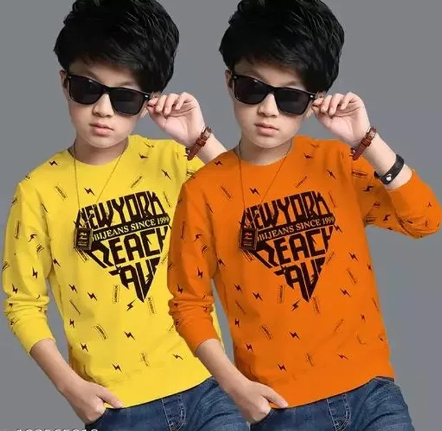 Cotton Blend Round Neck T-Shirts for Boys (Multicolor, 14-15 Years) (Pack of 2)