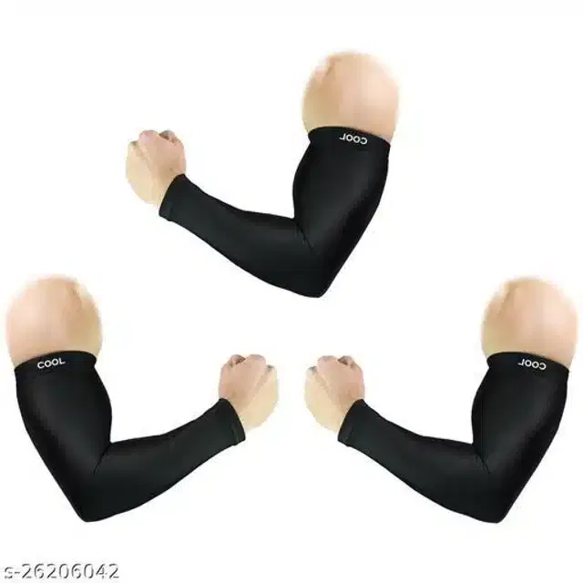 Arm Sleeves for Men & Women (Black, Set of 3)