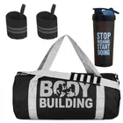 Polyester Printed Gym Bag with 2 Pcs Wristband & Shaker Bottle 