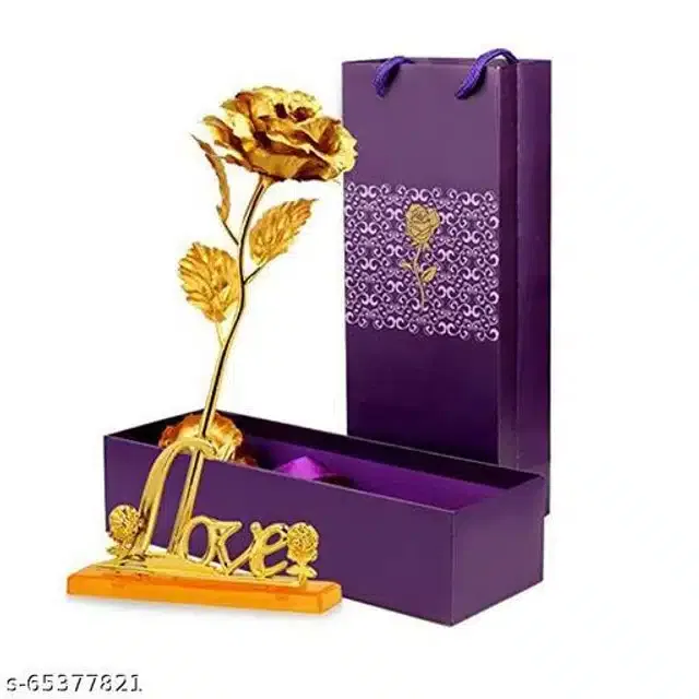 Gold Plated Rose Flower with Love Stand Gift (Gold)