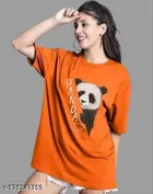 Cotton Blend Printed T-Shirt for Women, Orange 