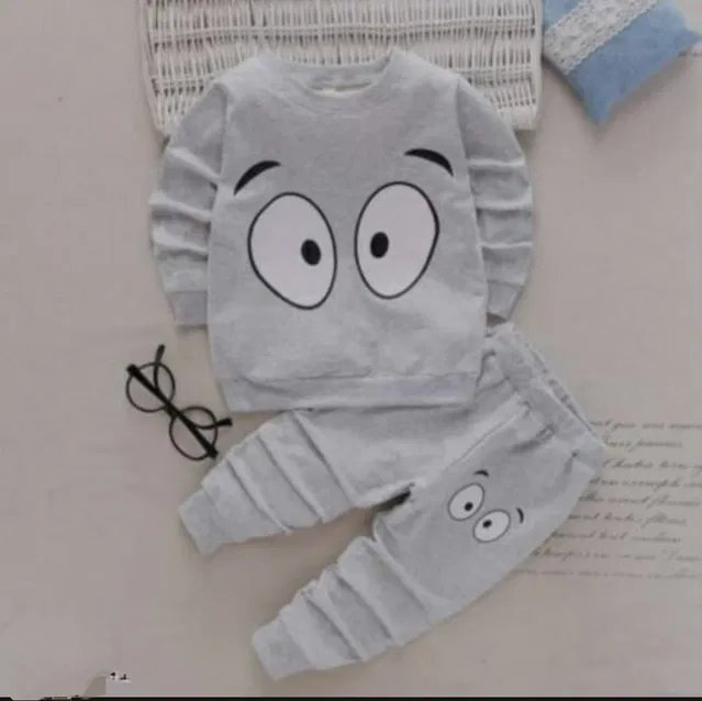 Hosiery Printed Clothing Set for Kids (Grey, 18-24 Months)