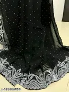 Georgette Embellished Saree for Women, Black 