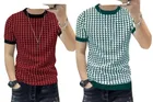 Round Neck Printed T-Shirt for Men (Green & Maroon, S) (Pack of 2)