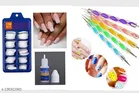 100 Pcs Artificial Nails with Glue & 5 Pcs Nail Art Dotting Pens (Set of 1)