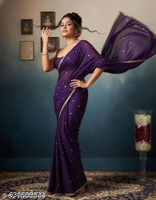 Georgette Saree for Women, Purple (5.5 M)