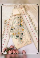 Chanderi Cotton Embroidered Unstitched Suit Fabric, Beige