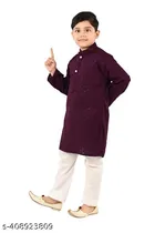 Rayon Embroidered Kurta with Pyjama for Boys (2-3 Years, Wine & White)