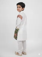 Silk Blend Printed Kurta & Paints Set for Boys , Cream 