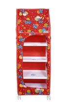 Baby 5 Shelve Unbreakable Material PVC Collapsible Wardrobe, Finish Color - Printed- Red, DIY, Do-It-Yourself- Red Color, Pack of 1