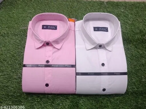 Cotton Blend Solid Shirts for Men, Pink & White, Pack of 2 (M)
