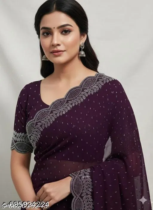 Georgette Woven Design Saree For Women, Purple