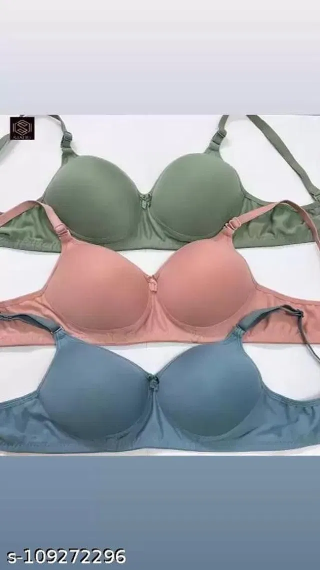 Cotton Blend Solid Padded Bra for Women (Multicolor, 30B) (Pack of 3)