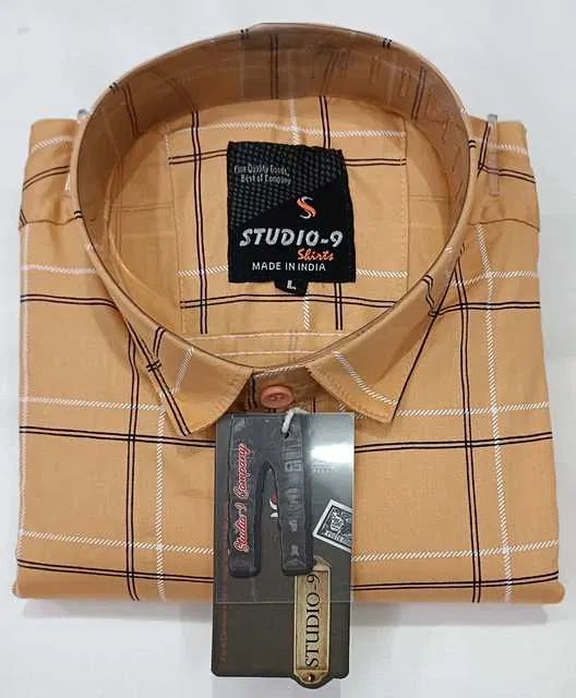 Men's Checkered Shirt (Peach, XXL) (BF-28)