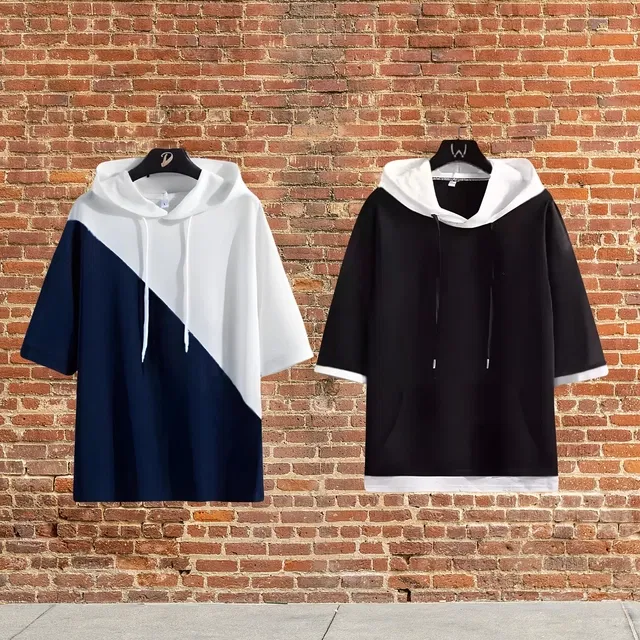 Cotton Blend Colorblocked Hoodie for Men (Multicolor, S) (Pack of 2)