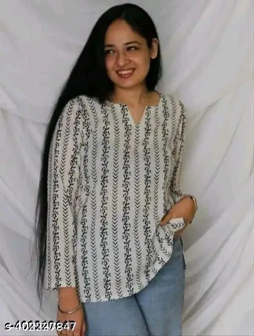 Cotton Printed Short Kurti for Women, Multicolor (S)