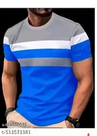 Casual Summer Sportswear Polycotton T-Shirts for Men ,Blue & Grey 
