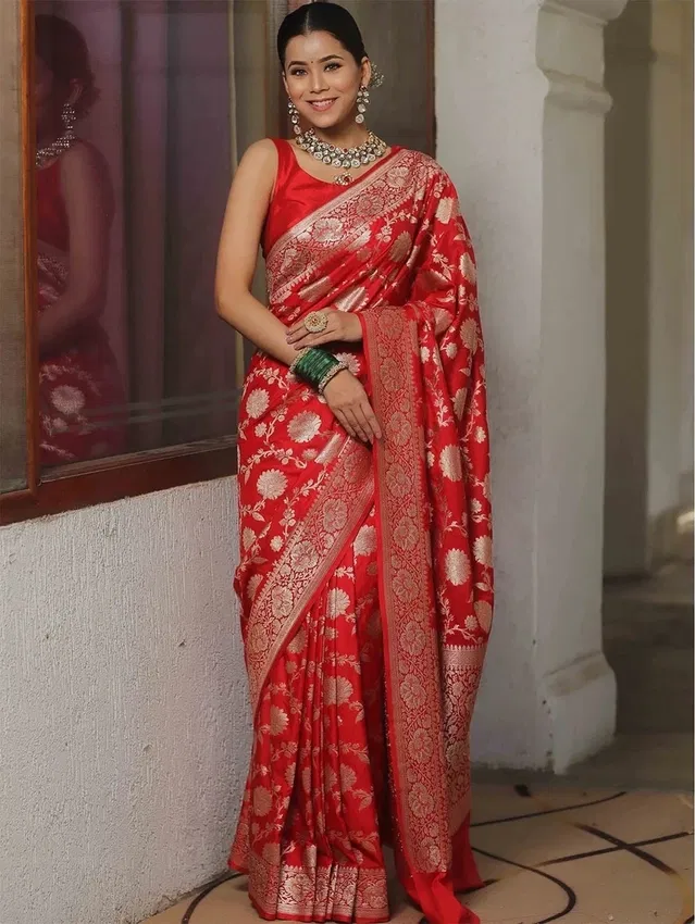Banarasi Red Art Silk Printed Saree for Women