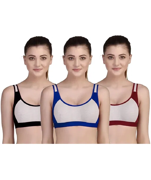 Hosiery Non Padded Bra for Women (Multicolor, 34B) (Pack of 3)