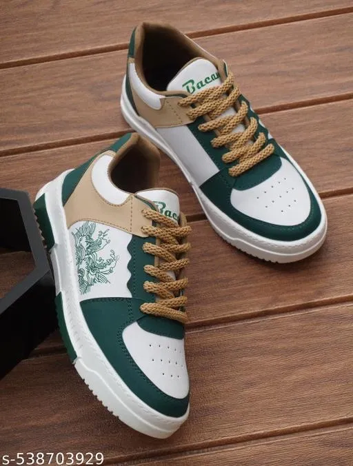 White & Casual Trendy Sneakers for Men (Olive, IND-9)
