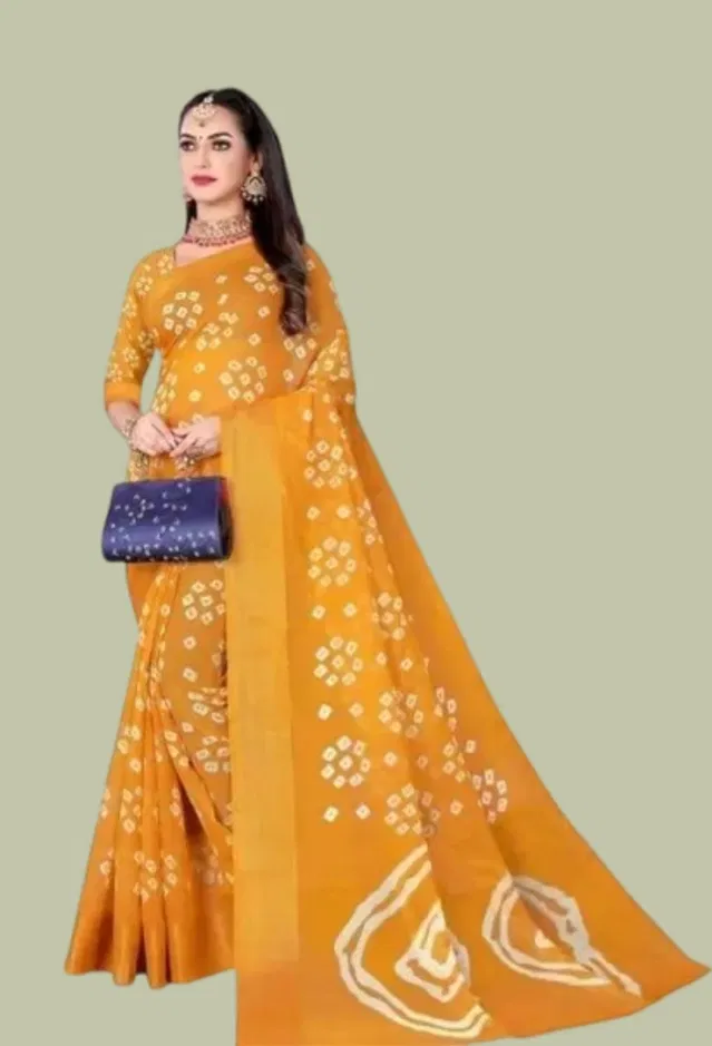 Cotton Printed Saree for Women (Yellow, 6 m)