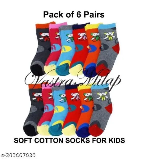 Cotton Socks for Kids (Multicolor, 12-13 Years) (Set of 6)