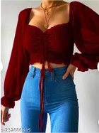 Cotton Blend Top for Women (Maroon, XS)