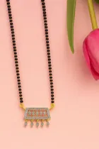 Silver-Tone Rectangular Pendant Mangalsutra with Dangling Charms 