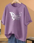 Cotton Blend Printed T-shirt for Women, Purple 