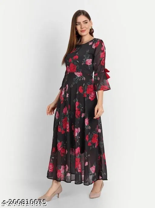 Everyday Party Gown for Women (Black, 6XL)
