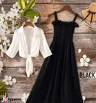 Poly Crepe Dress for Women (Black & White, XL)