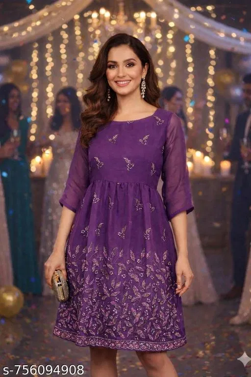 Party Wear One Piece for Women (Purple, XL)