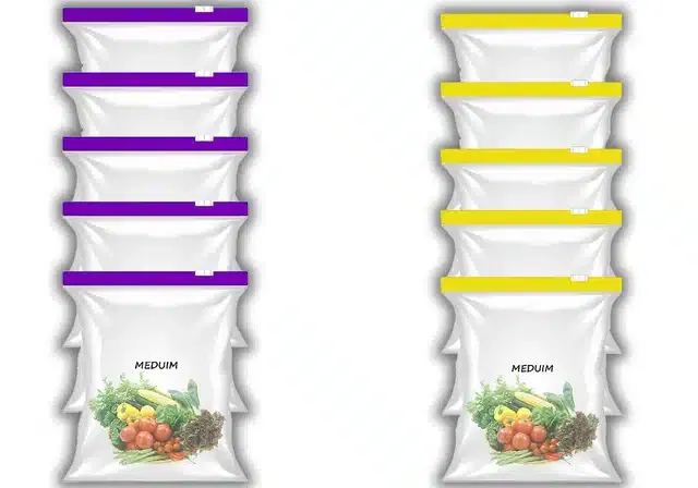 Ziplock Food Storage Pouch for Fridge (Pack of 10, 9x10 Inches) (Purple & Yellow)