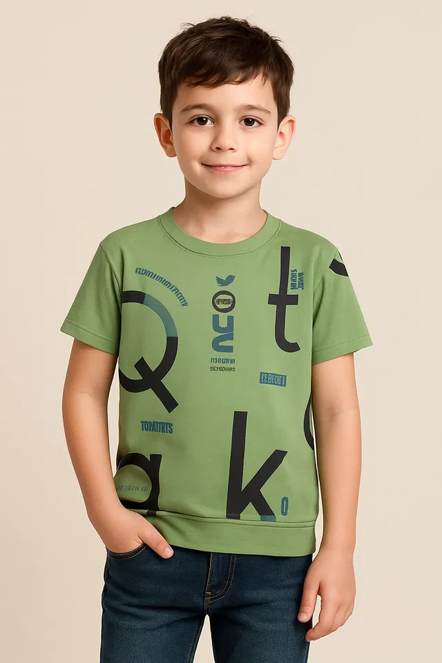 Round Neck T-Shirt for Boys (Green, 6-7 Years)