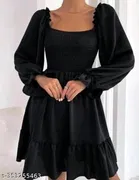 Crepe Dress for Women (Black, XL)