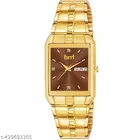Stainless Steel Strap Analog Watch for Men (Gold & Brown)