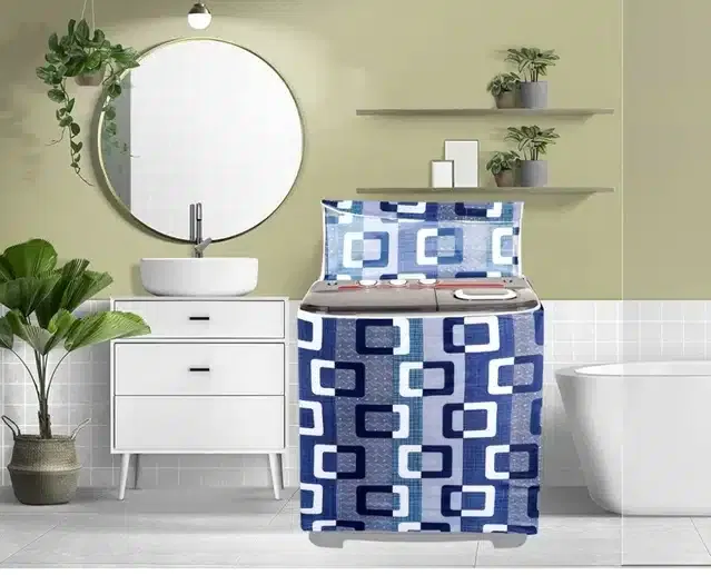 Knit Printed Semi Automatic Washing Machine Cover (Blue)