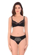 Cotton Blend Solid Non Padded Lingerie Set for Women 